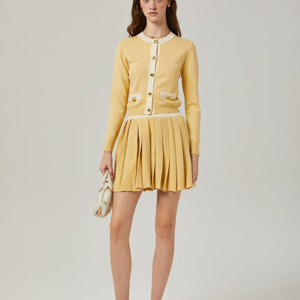 Malaya Yellow Wool Cardigan Skirt Set