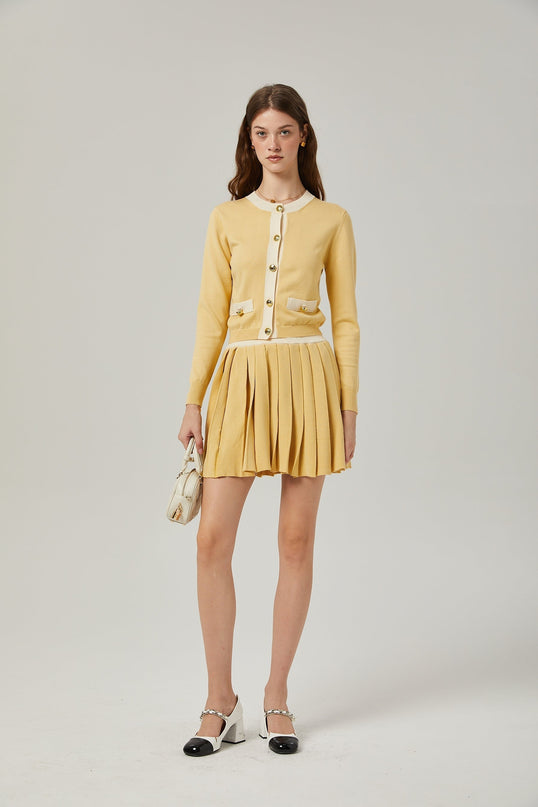 Malaya Yellow Wool Cardigan Skirt Set