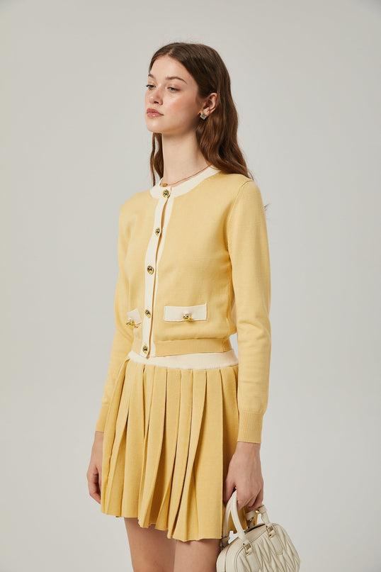 Malaya Yellow Wool Cardigan Skirt Set