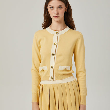 Malaya Yellow Wool Cardigan Skirt Set