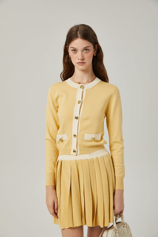 Malaya Yellow Wool Cardigan Skirt Set