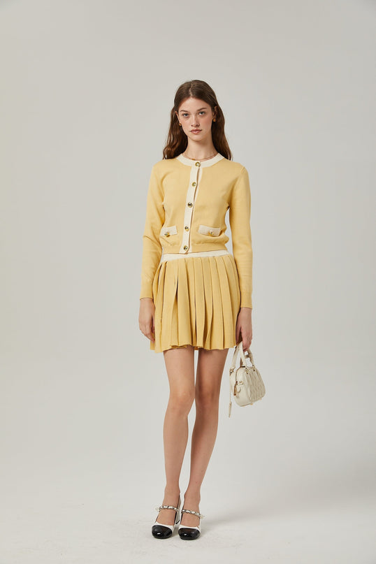 Malaya Yellow Wool Cardigan Skirt Set