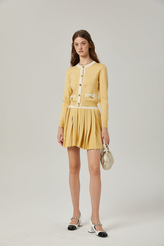 Malaya Yellow Wool Cardigan Skirt Set