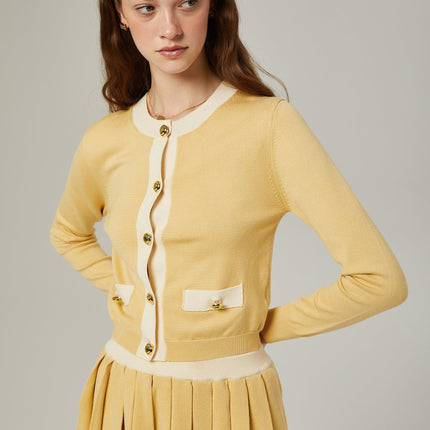 Malaya Yellow Wool Cardigan Skirt Set