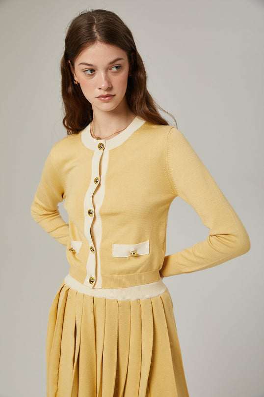 Malaya Yellow Wool Cardigan Skirt Set