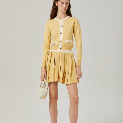 Malaya Yellow Wool Cardigan Skirt Set