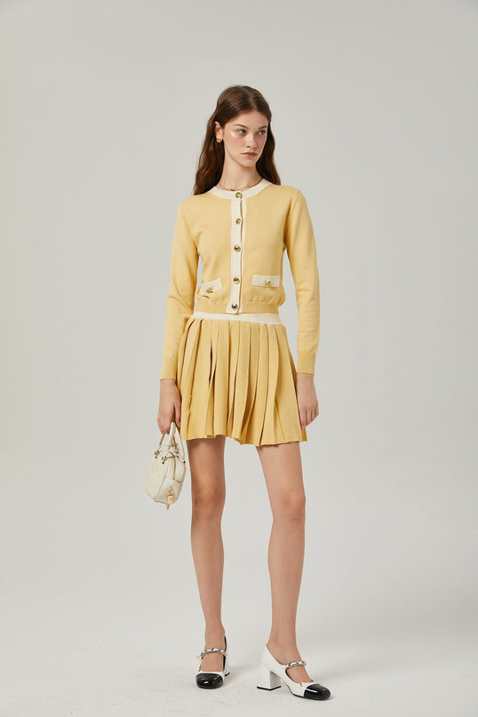 Malaya Yellow Wool Cardigan Skirt Set