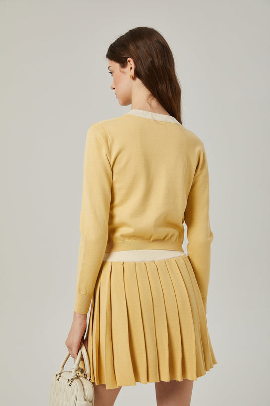 Malaya Yellow Wool Cardigan Skirt Set