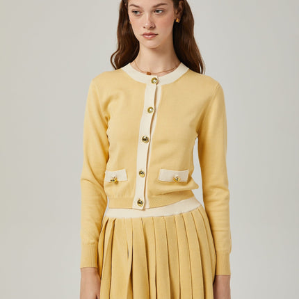 Malaya Yellow Wool Cardigan Skirt Set