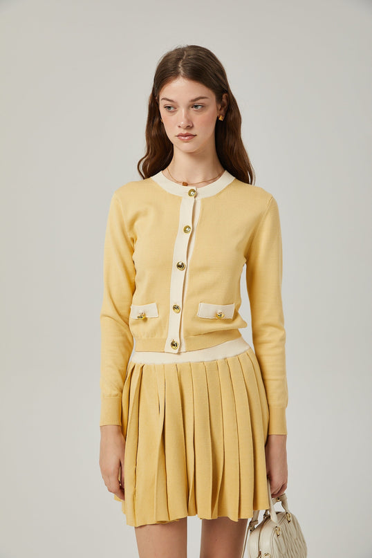 Malaya Yellow Wool Cardigan Skirt Set