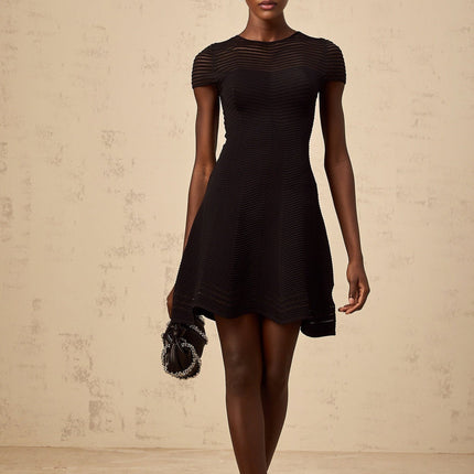 Malia Black Crochet Mini Dress with Scalloped Hem