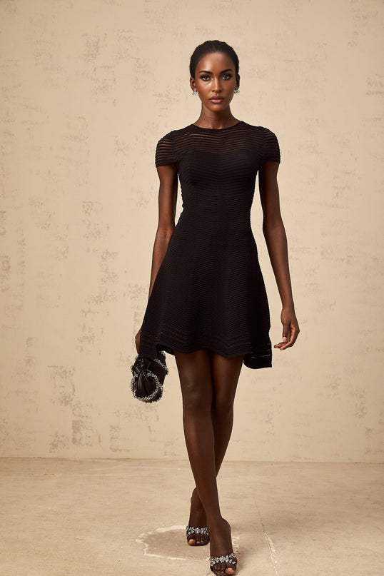 Malia Black Crochet Mini Dress with Scalloped Hem