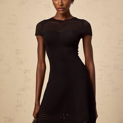 Malia Black Crochet Mini Dress with Scalloped Hem