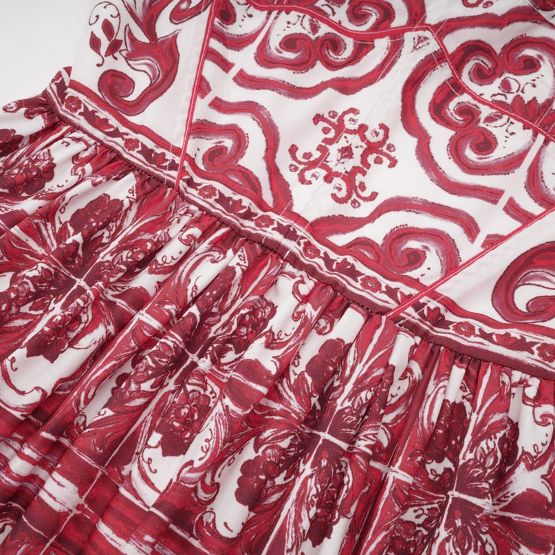 Malia Mini Dress Graphic Print Flare in White & Red