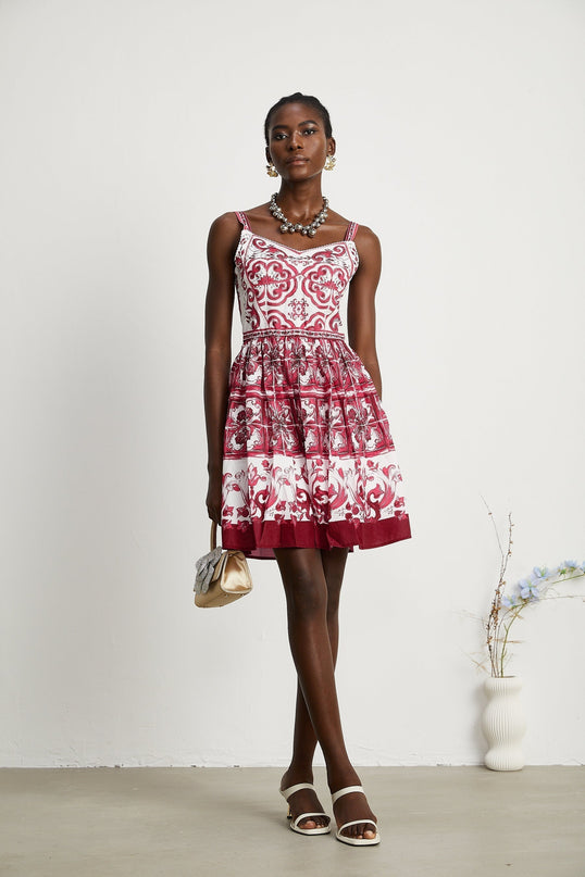 Malia Mini Dress Graphic Print Flare White & Red