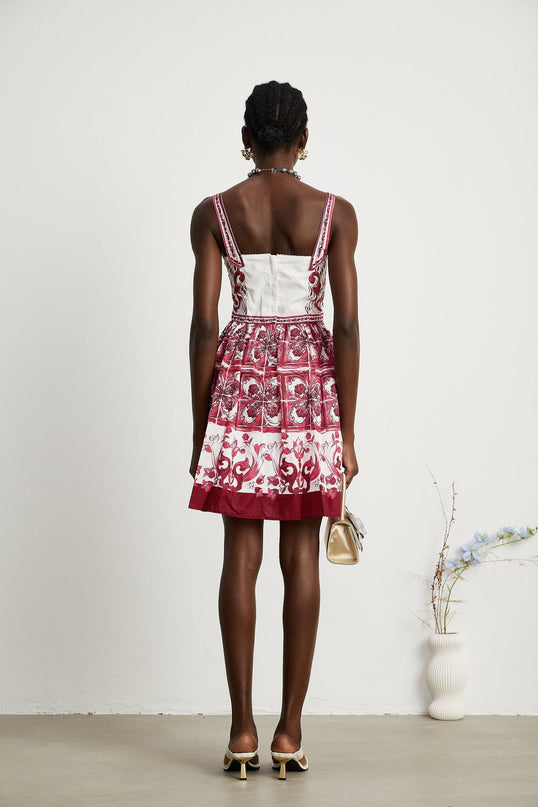 Malia Mini Dress Graphic Print Flare White & Red