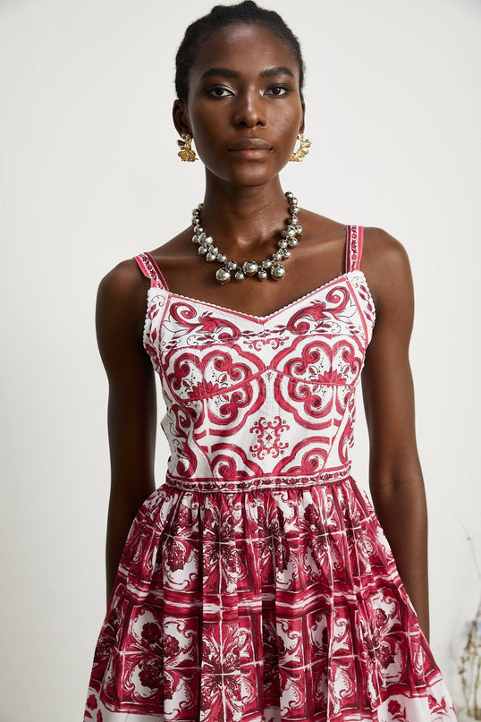 Malia Mini Dress Graphic Print Flare White & Red