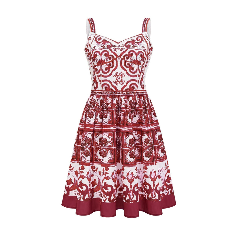 Malia Mini Dress Graphic Print Flare White & Red