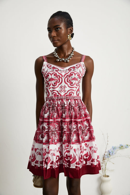 Malia Mini Dress Graphic Print Flare White & Red