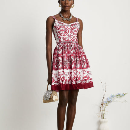 Malia Mini Dress Graphic Print Flare White & Red