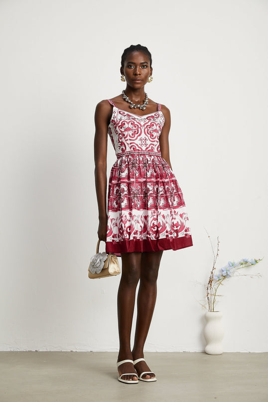 Malia Mini Dress Graphic Print Flare White & Red