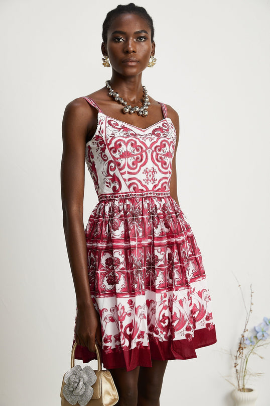 Malia Mini Dress Graphic Print Flare White & Red
