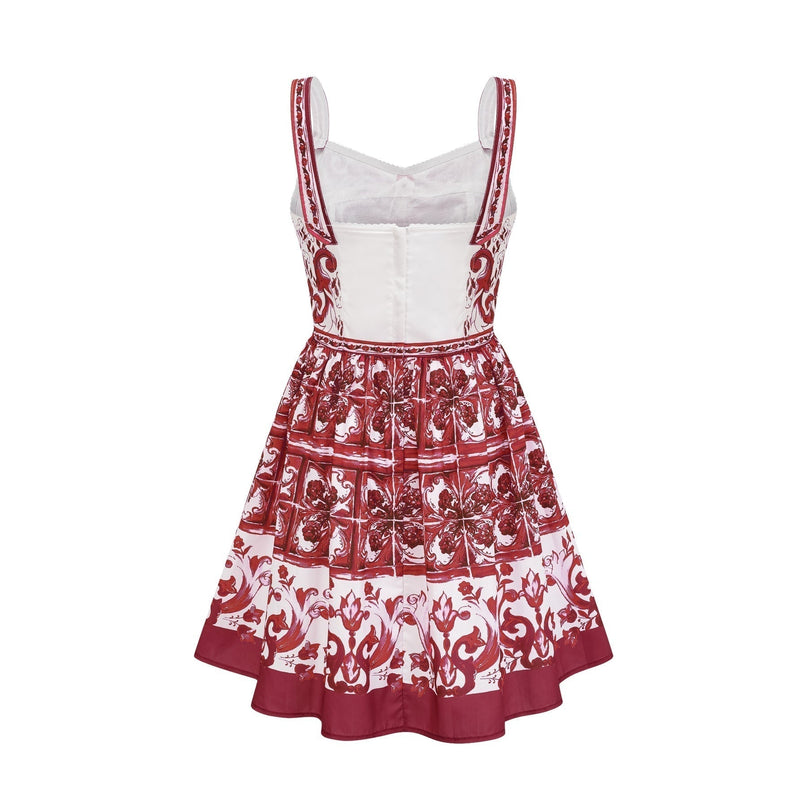 Malia Mini Dress Graphic Print Flare White & Red