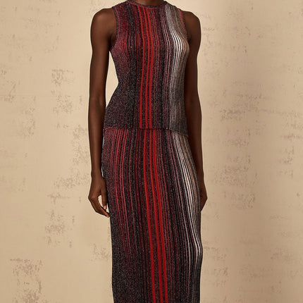 Malia Red Textured Knit Top Skirt Set