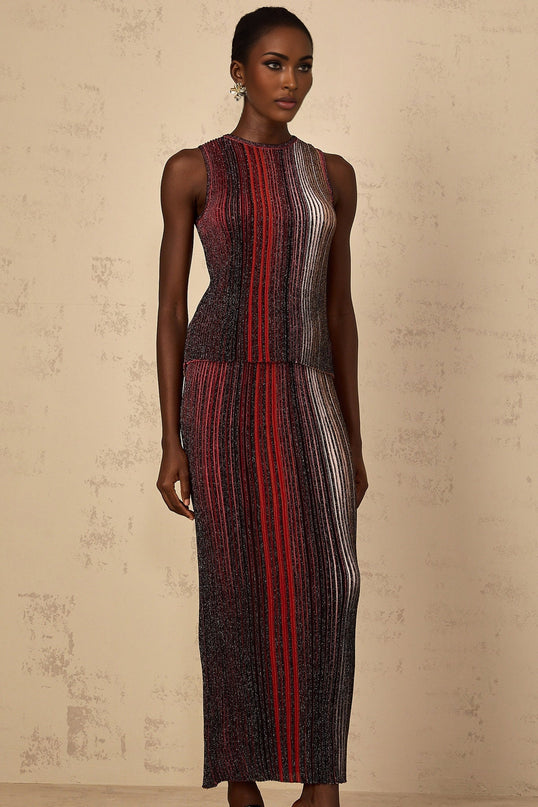 Malia Red Textured Knit Top Skirt Set