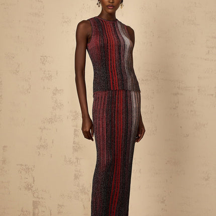 Malia Red Textured Top Skirt Set
