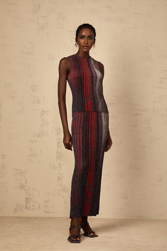 Malia Red Textured Top Skirt Set
