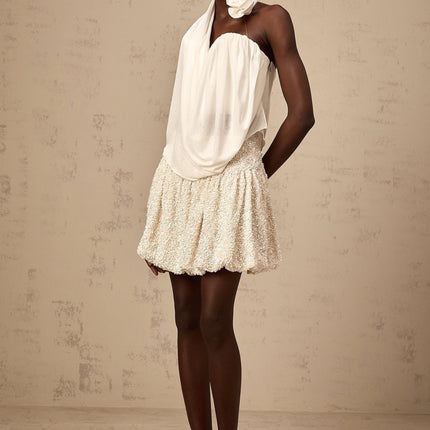 Malia White Floral Appliqué Halterneck Top