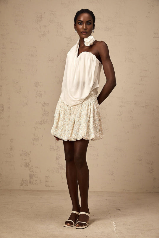 Malia White Floral Appliqué Halterneck Top