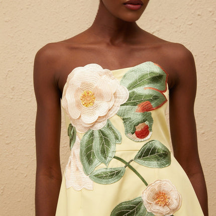 Malia Yellow Floral Embroidered Terylene Mini Dress