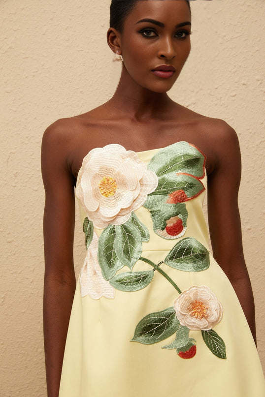 Malia Yellow Floral Embroidered Terylene Mini Dress