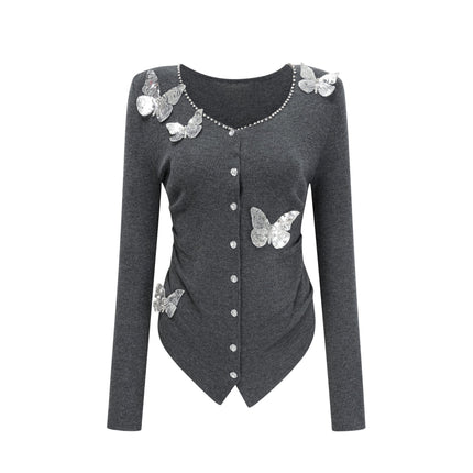 Malina Dark Grey Cardigan with Sequin and Rhinestone Details