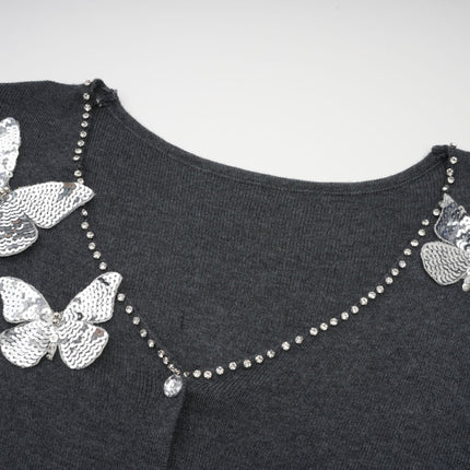 Malina Dark Grey Sequin Butterfly Cardigan
