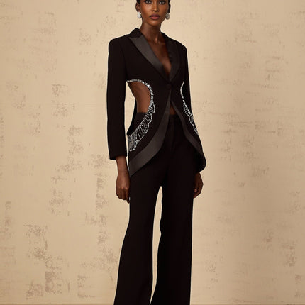 Mallory Black Blazer and Trousers Set with Crystal Embellishments