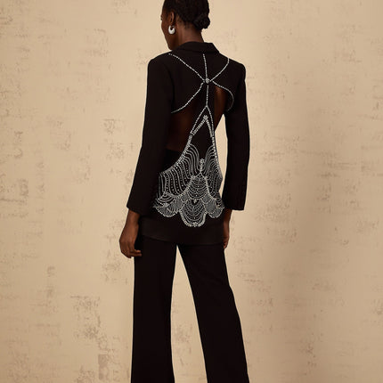 Mallory Black Crystal Embellished Blazer Trousers Set
