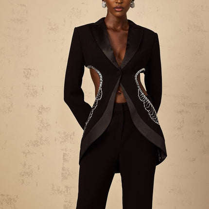 Mallory Black Crystal Embellished Blazer Trousers Set