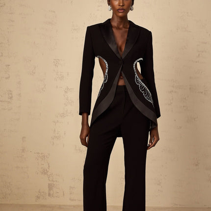 Mallory Black Crystal Embellished Blazer Trousers Set