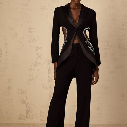 Mallory Black Crystal Embellished Blazer Trousers Set