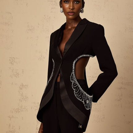 Mallory Black Crystal Embellished Blazer Trousers Set