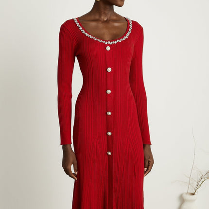 Mallory Red Crystal Embellished Midi Dress