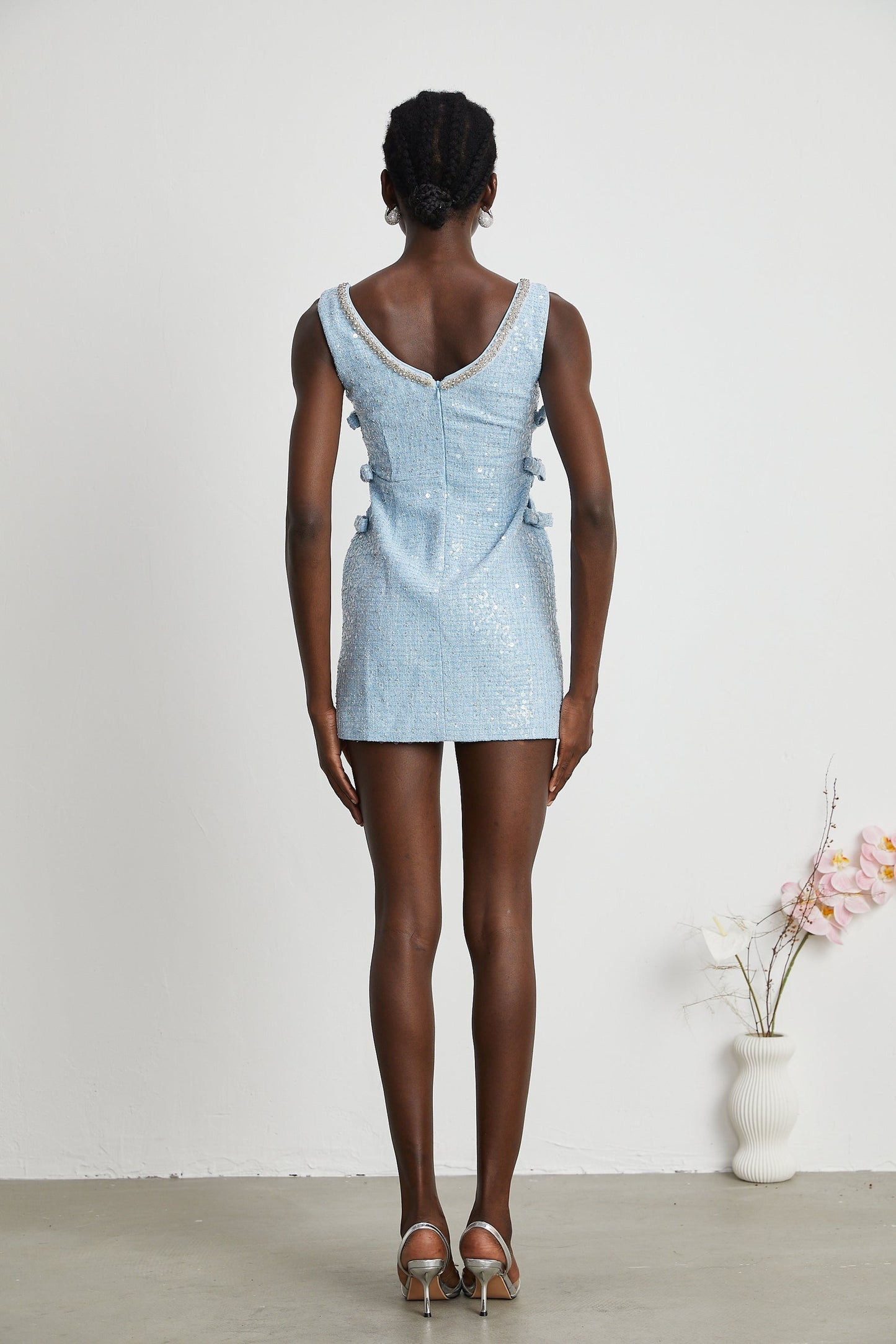 Manon blue tweed sequined mini dress