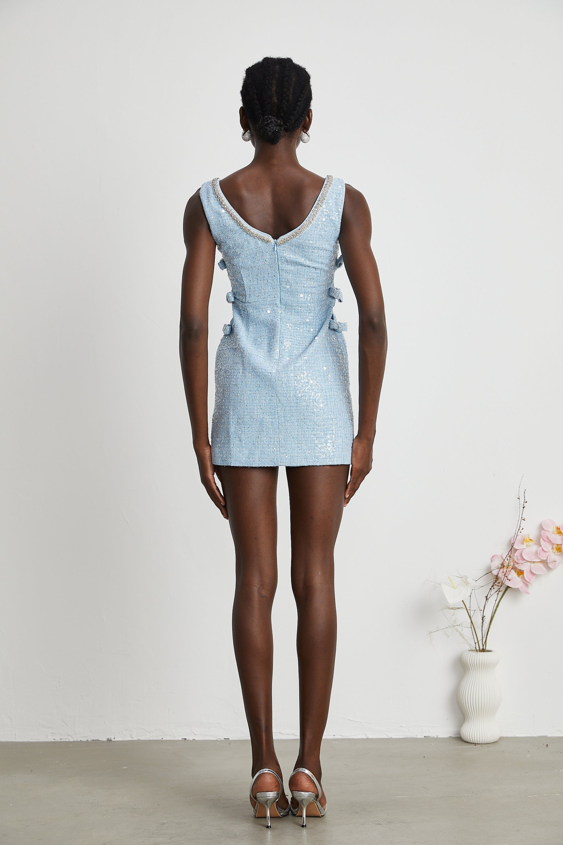 Manon blue tweed sequined mini dress