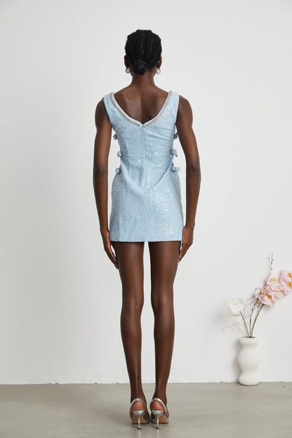 Manon blue tweed sequined mini dress