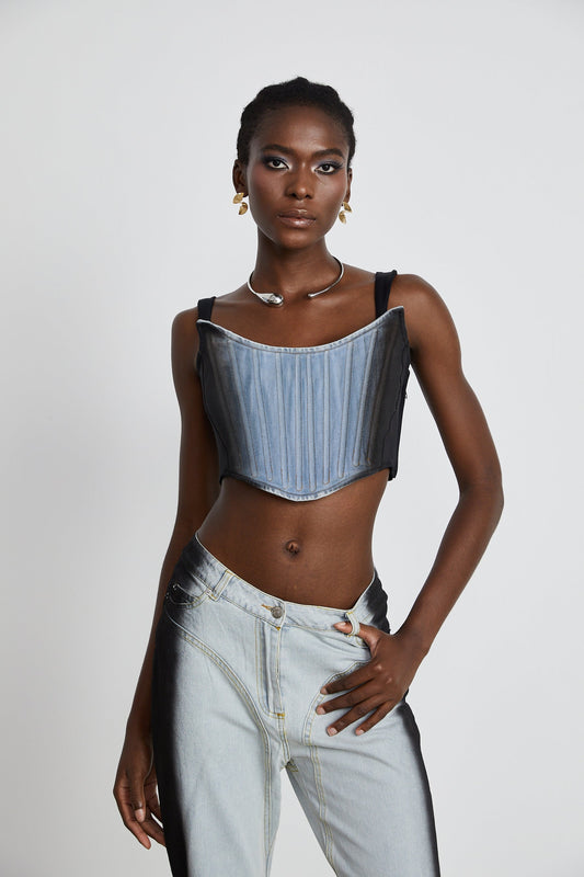 Manon twotone denim cropped top
