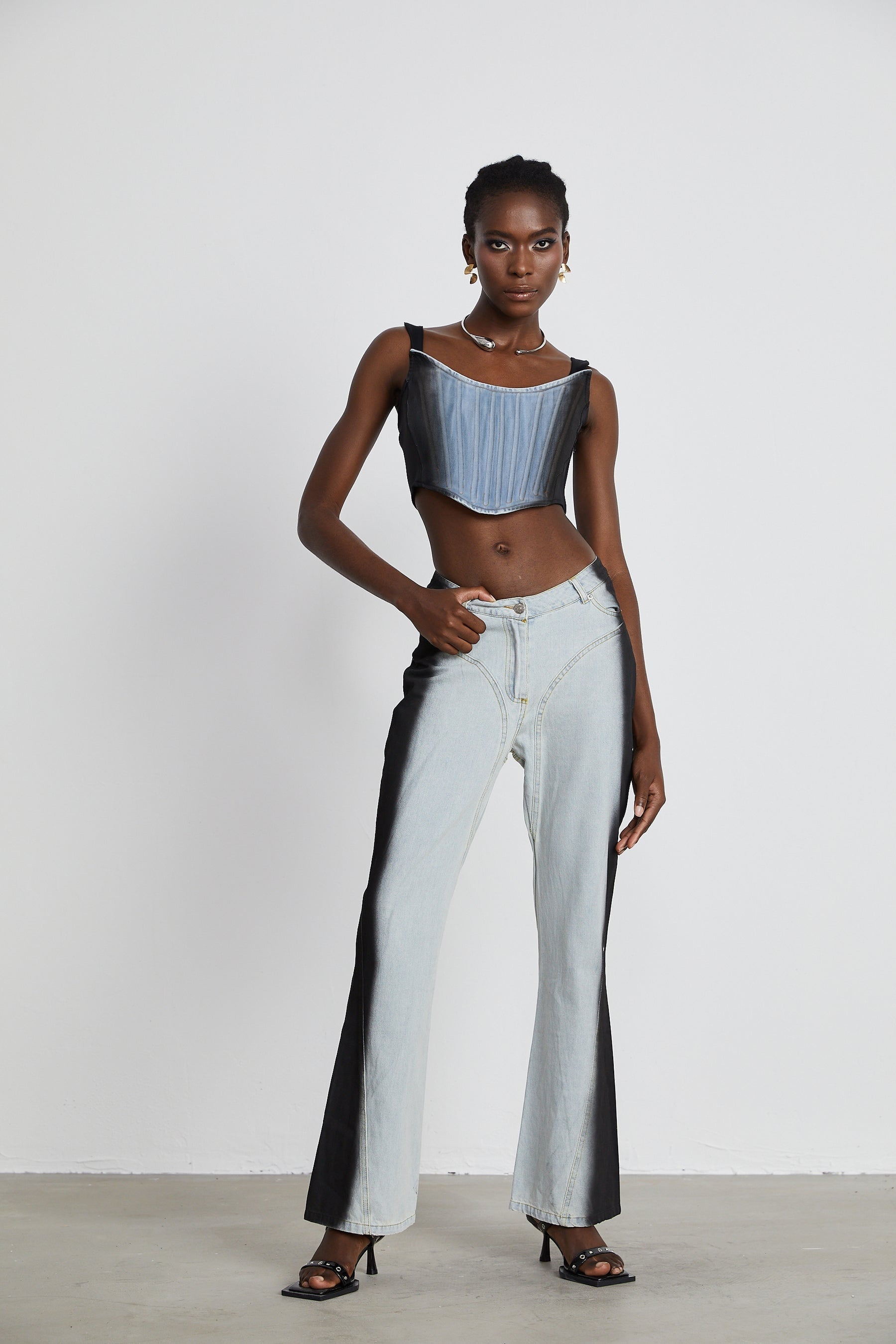 Manon twotone denim cropped top