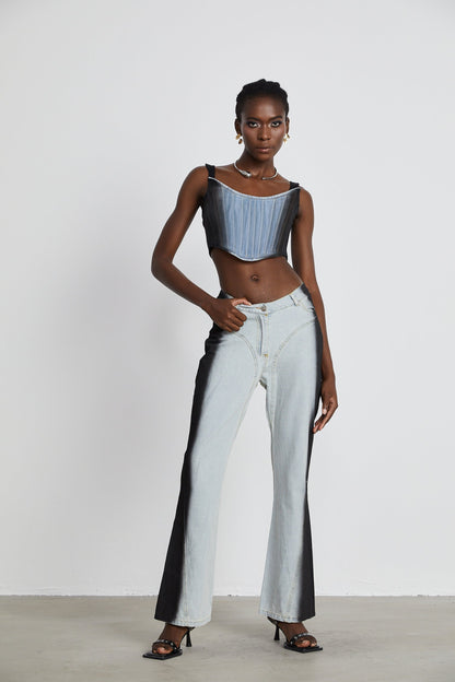 Manon twotone denim cropped top